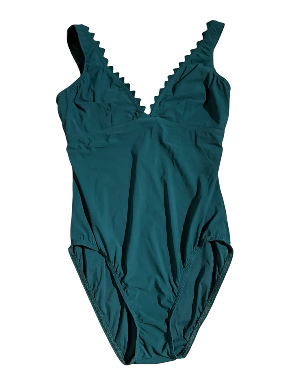 Karla Colletto Swim Ines Plunging One Piece Swimsuit Scalloped Trim Green